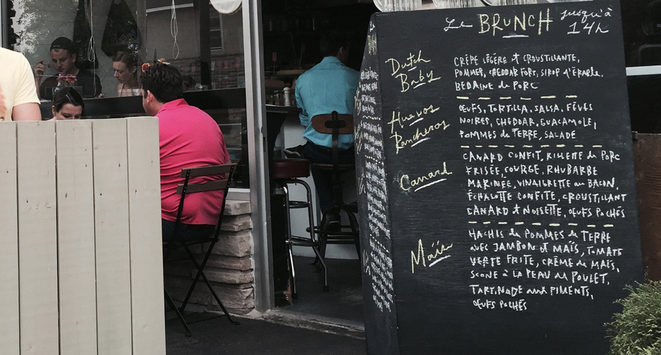 chalkboard brunch menu at chez edgar gatineau